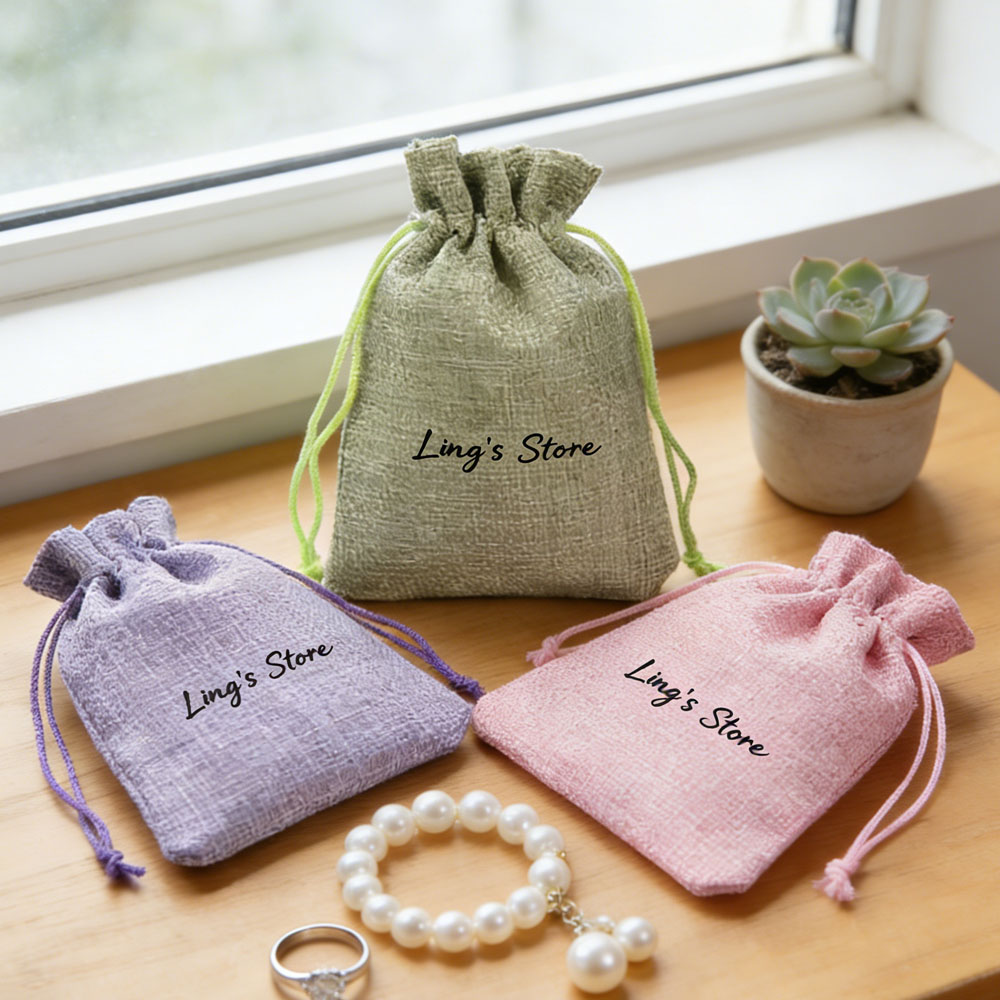 50Pcs Custom Logo Linen Jewelr - Jute Bag Packaging 评论和价格