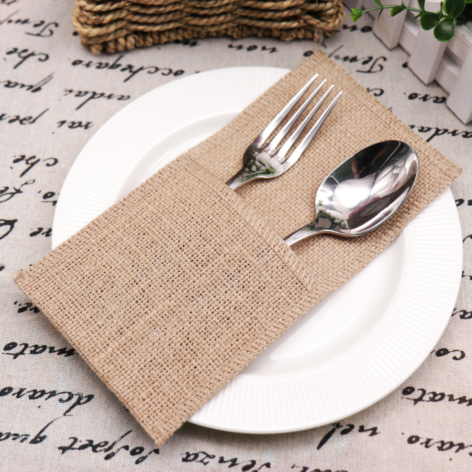 6pcs Burlap Cutlery Pocket Tab - Jute Bag Packaging 评论和价格