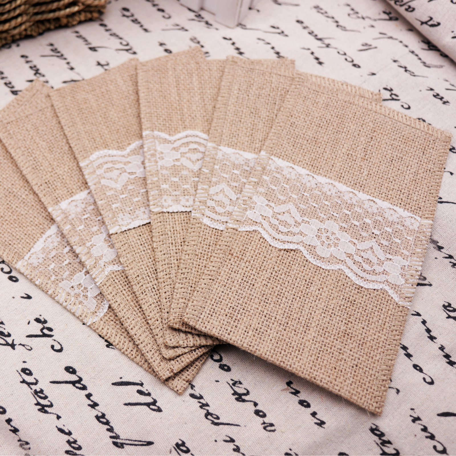 6pcs Burlap Cutlery Pocket Tab - Jute Bag Packaging 评论和价格