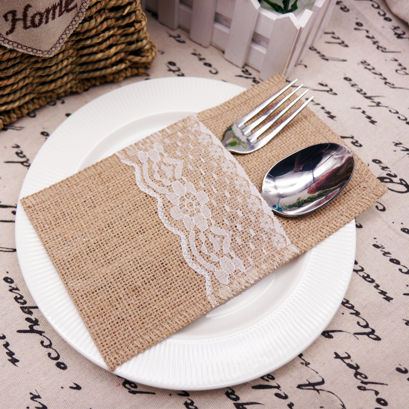 6pcs Burlap Cutlery Pocket Tab - Jute Bag Packaging 评论和价格