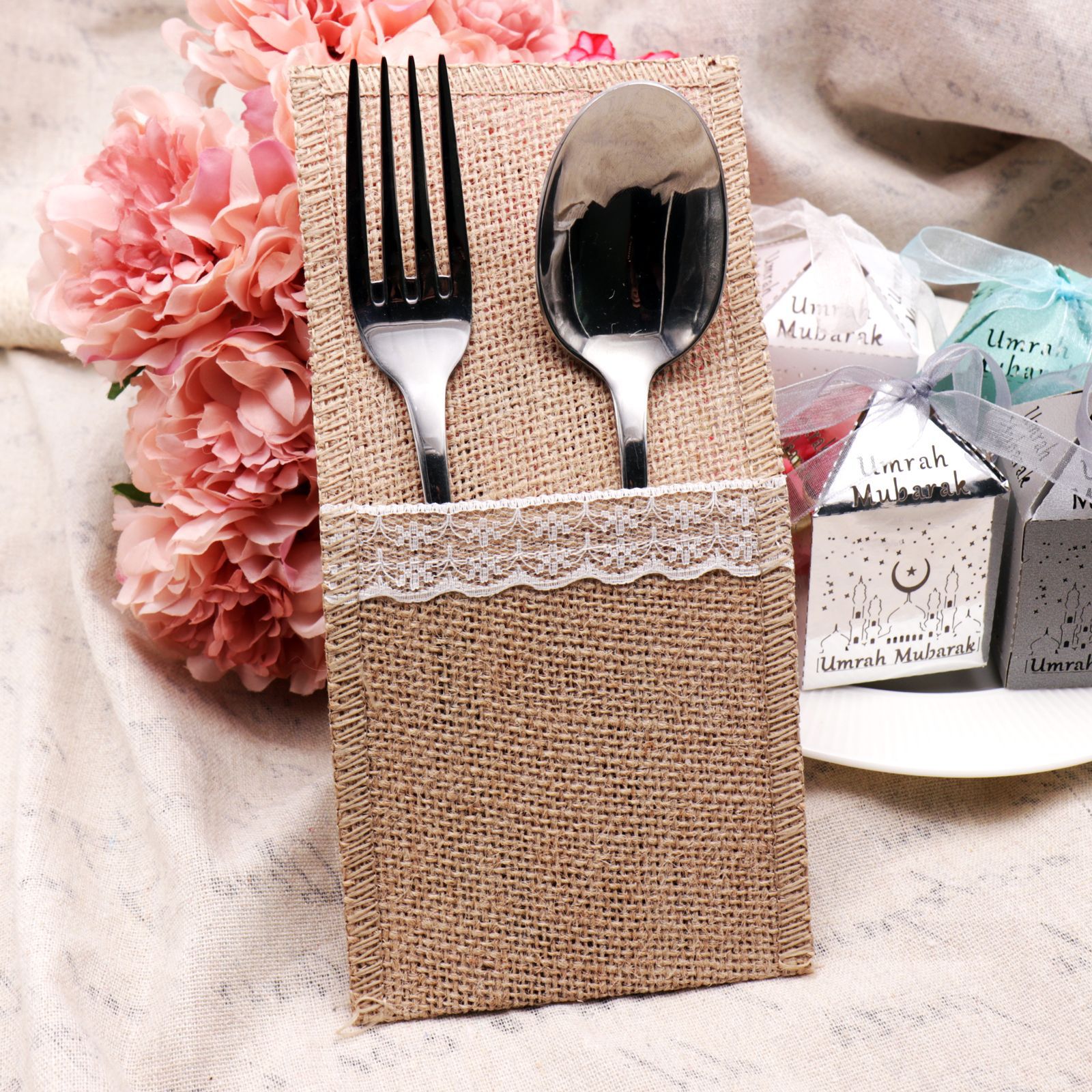 6pcs Burlap Cutlery Pocket Tab - Jute Bag Packaging 评论和价格
