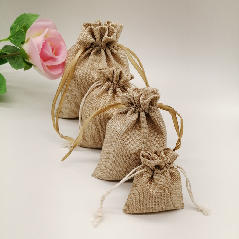10-1000pcs/lot Jute Linen Bags - Jute Bag Packaging 评论和价格