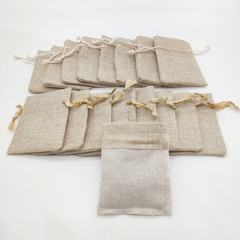 50pcs Jute Gift Bags Linen Sac - Jute Bag Packaging 评论和价格