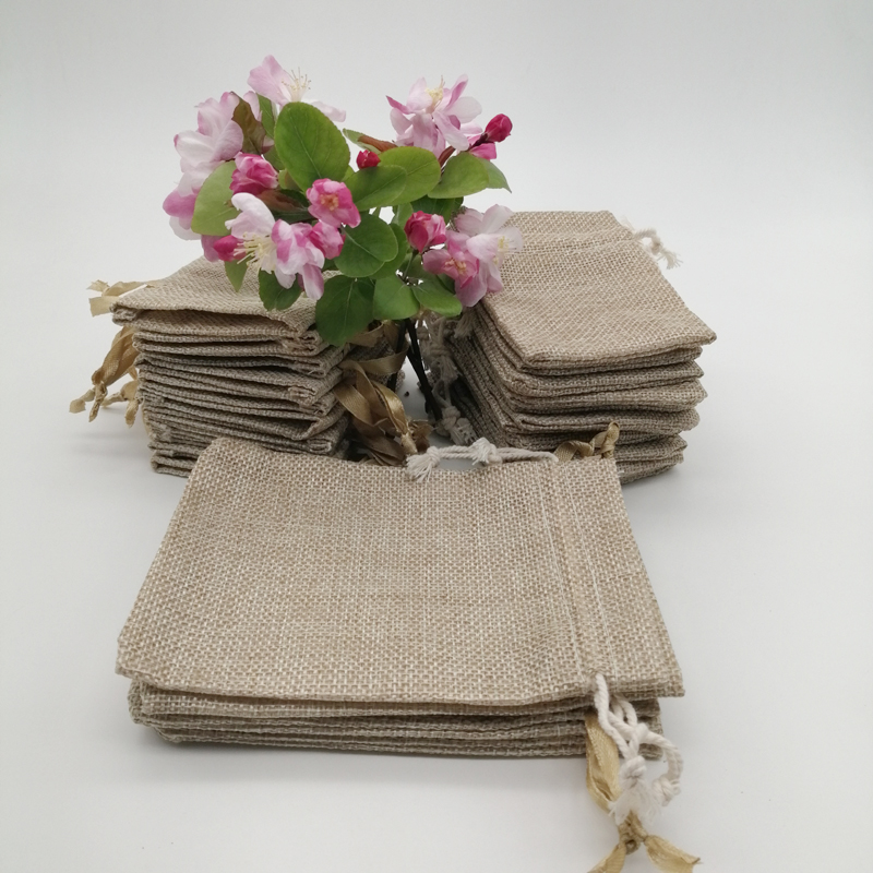 50pcs Jute Gift Bags Linen Sac - Jute Bag Packaging 评论和价格