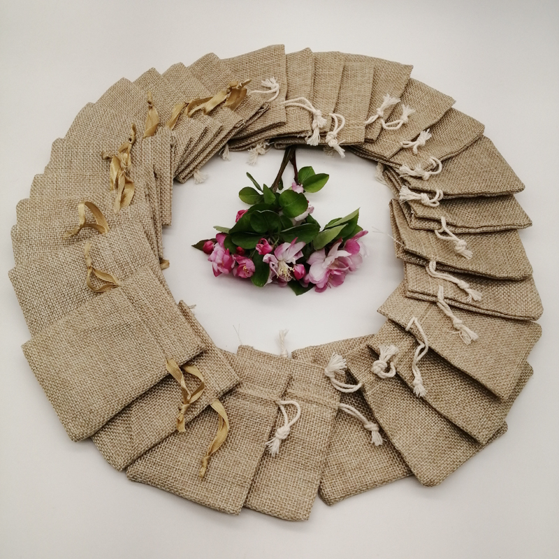 50pcs Jute Gift Bags Linen Sac - Jute Bag Packaging 评论和价格