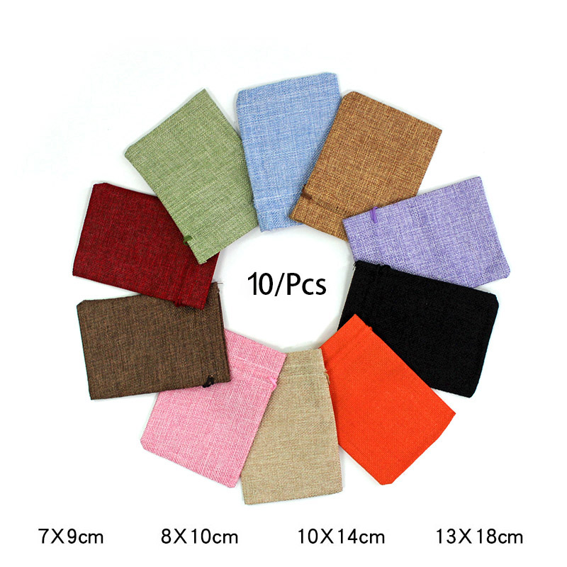 10Pcs/Lot Drawstring Natural B - Jute Bag Packaging 评论和价格
